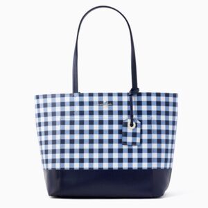 Kate Spade Hyde Lane Gingham Riley Tote in Navy and White Excellent Condition